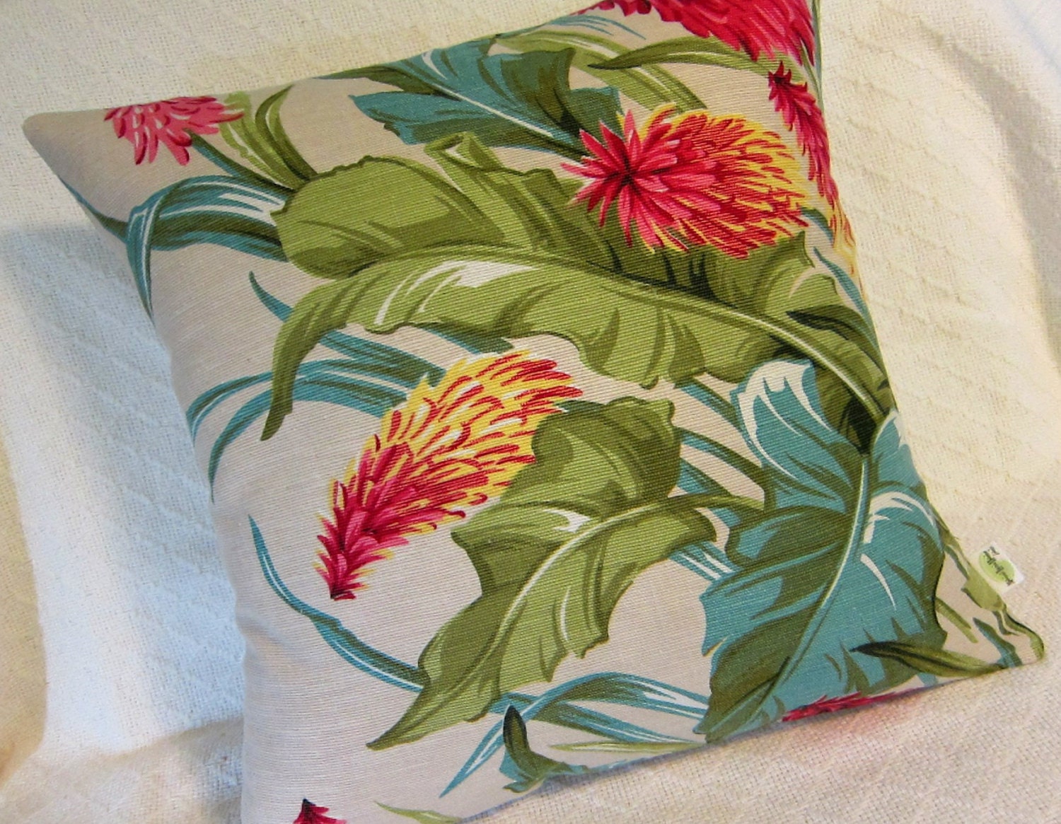 Tropical Hawaiian Vintage Barkcloth Decorative Pillow Cover Etsy