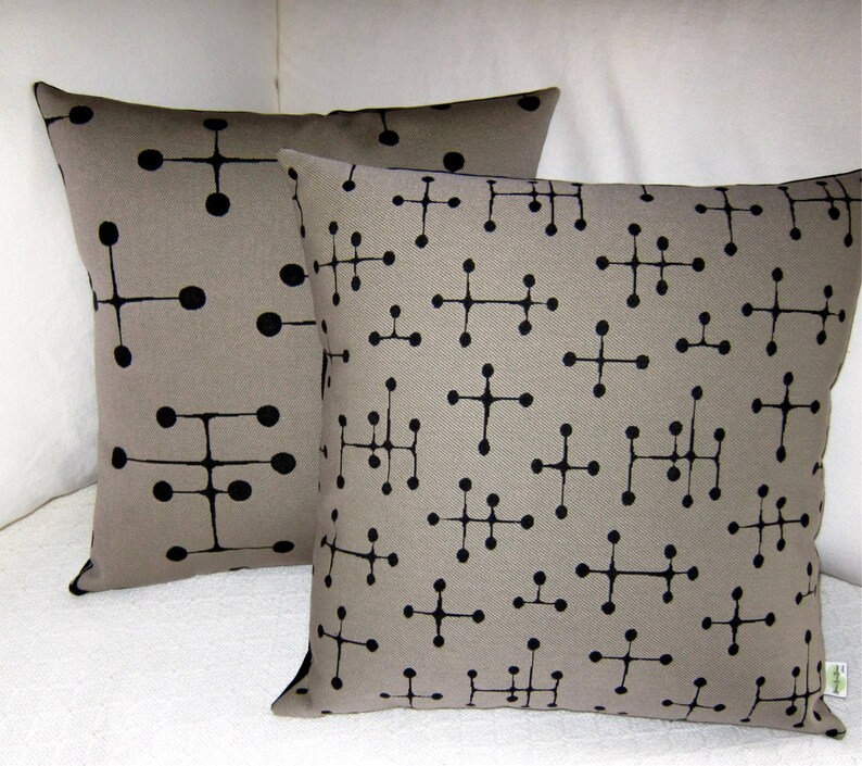 MCM Eames Dot Retro Pillow Cover Maharam Fabric Small Dot Pattern Taupe Grey and Black Many Sizes Available image 4