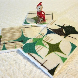 Vintage Starlight Room Barkcloth Coasters GREAT Gift Idea Ceramic Tiles Set of 4 approx 4 x 4 FREE SHIPPING image 3