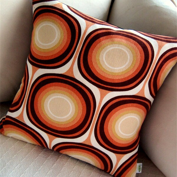 Orange Brown Retro Pillow Cover - Terra Cotta Mondo New Chris Stone Designer Decorator Fabric - Lumbar Sizes