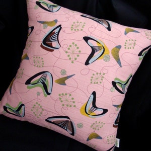 Retro Boomerang Throw Pillow Cover Pink Boomerang Beat Barkcloth Many Sizes Available image 1