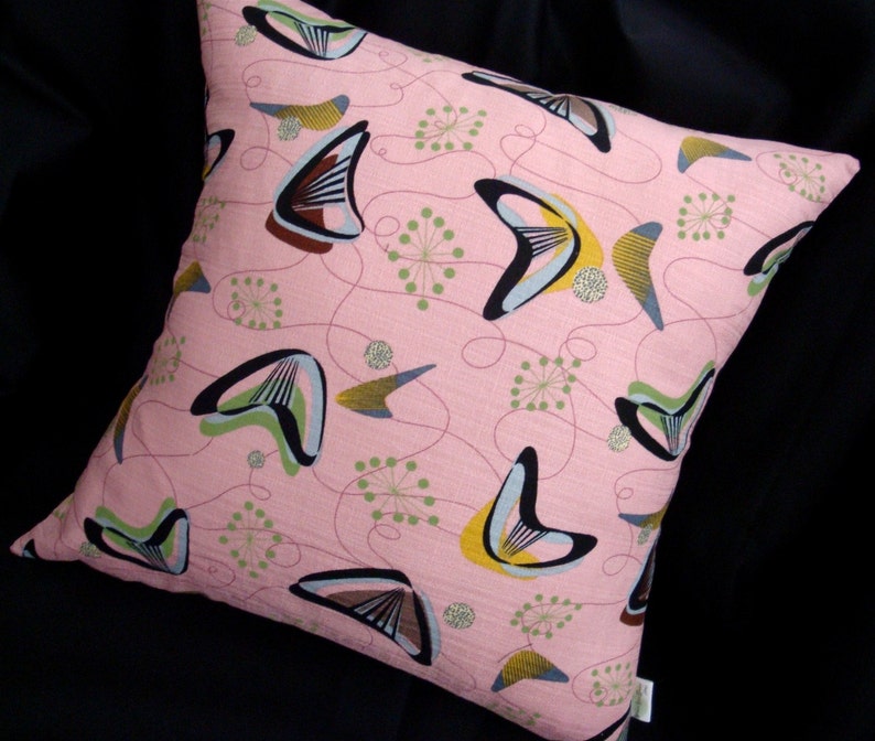 Retro Boomerang Throw Pillow Cover Pink Boomerang Beat Barkcloth Many Sizes Available image 1