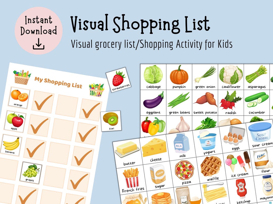 Shopping Routine Cards Printable Visual Grocery List for Kids, Shopping List for Children, My ...