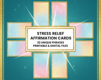 Stress Relief Affirmation Cards | Self Care Gift (Digital Download) - Full Set Anxiety Care