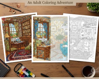 Cozy Home Interiors Coloring Book: 25 Detailed Adult Pages (Digital Download)