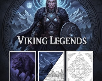 Viking Legends Coloring Book – Norse Mythology, Gods & Dragons (39 Pgs) (Instant Download)