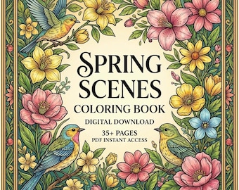 Coloriages de printemps pour adultes | 36 motifs botaniques et forestiers complexes | Téléchargement instantané du PDF