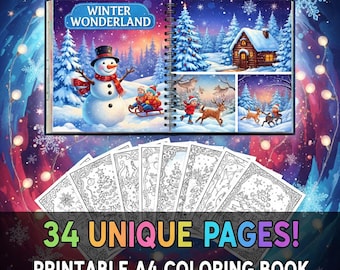 Winter Coloring Book For Adults | 34 Snowy Scenery Pages (PDF Download)