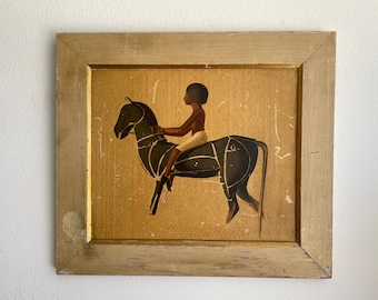 Allen Saalburg Print — Horse & Rider With Gold Frame Mid Century 1950s Antique
