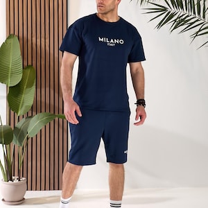 Casual Plus Size Men&#39;s Outfit for Warm Weather and Outdoor Activities, Blue Summer Tracksuit with Lightweight T-Shirt and Shorts Set