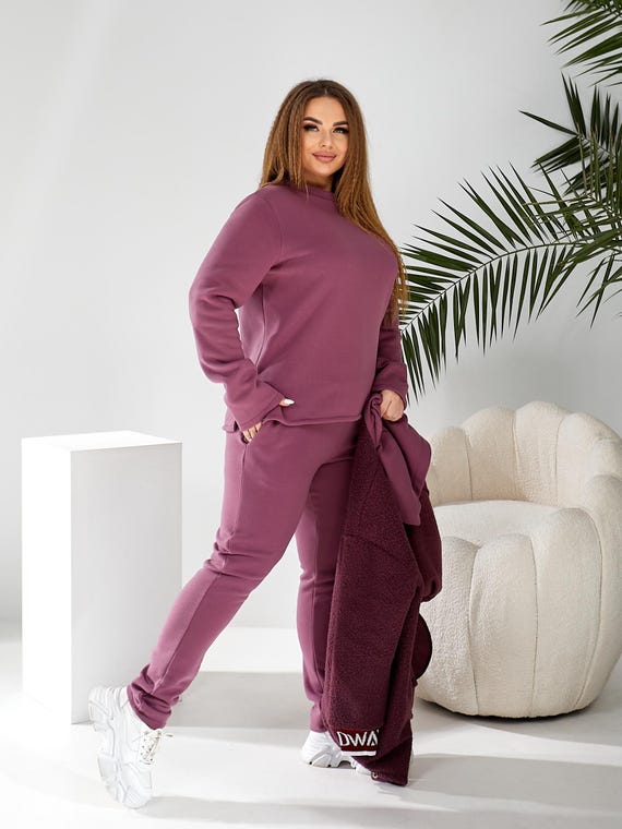 Women's Plus Size 3-piece Tracksuit, Teddy Jacket Fleece