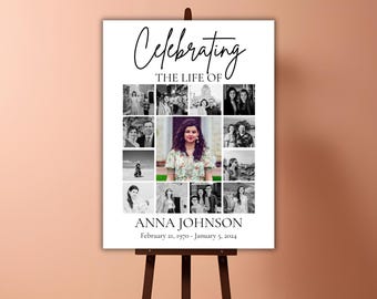 May include: A black and white photo collage celebrating the life of Anna Johnson. The collage features photos of Anna at different ages and with different people. The text "Celebrating the life of" and "Anna Johnson" is printed in black on a white background. The dates "February 21, 1970 - January 5, 2024" are printed below the name.