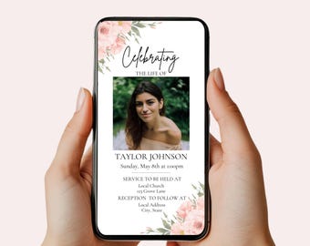 Celebration of Life Downloadable Funeral Invite, Memorial Service E-Invite, Editable Funeral Invite, Celebrate of Life Invitations