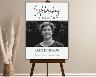 May include: Black and white photo memorial poster with the text "Celebrating the Life of Alex Johnson February 21, 1990 - January 5, 2024".