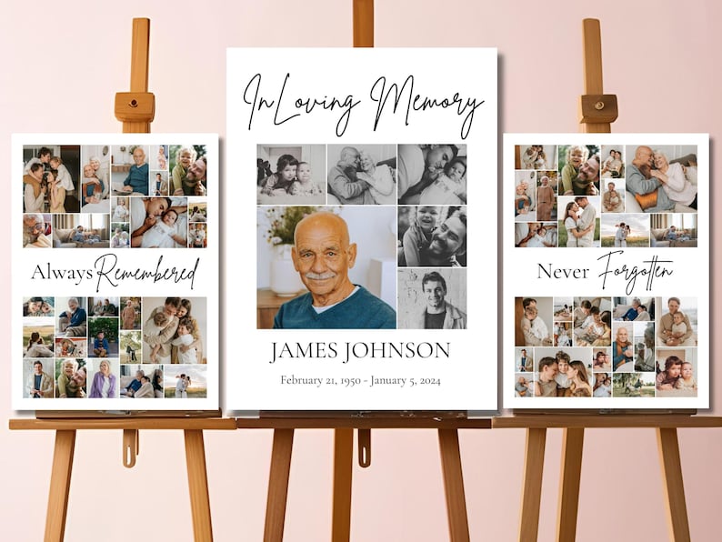 In Loving Memory Sign Funeralsigns, Set of 3 Funeral Photo Collage