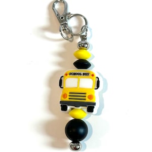 Schulbusfahrer Wertschätzung Geschenk Silikon Perlen Metall Schlüsselbund w /clip Gelber Bus