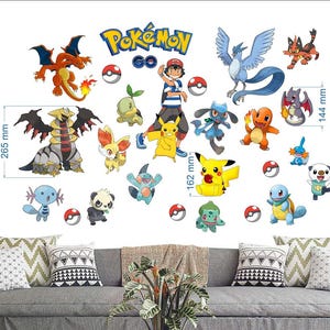 Naklejki ścienne Pokemon do sypialni Fototapeta ścienna Naklejka ścienna Sztuka Tapeta Naklejka do pokoju dziecięcego Sztuka ścienna do pokoju zabaw Rozmiar 70 cm x 35 cm x 2 arkusze