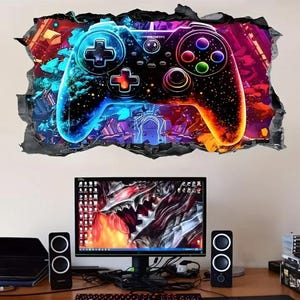 Wall Sticker 3D Gamer Boy Wall Stickers Gaming Room Controller Video Game Teenager&#39;s Room Children&#39;s Room Wall Decoration 60x40cm