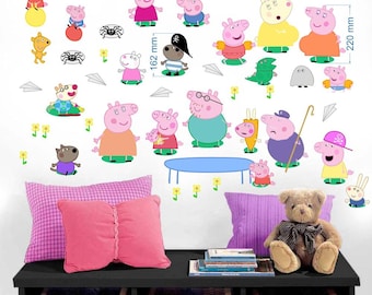2 Sheets of Peppa Pig Wall Stickers for Bedroom Boys and Girls Wall Stickers 70 cm x 35 cm