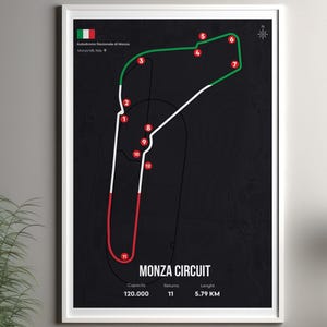 Monza Grand Prix circuit map print | Monza F1 circuit poster - Monza Formula one wall art decor - Grand Prix wall art - F1 lover gift
