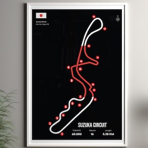 Suzuka Grand Prix circuit map print | Suzuka F1 track poster - Suzuka Formula one wall art decor - Grand Prix wall art - F1 lover gift