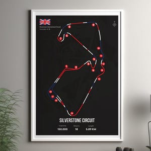 Silverstone Grand Prix circuit map print | Silverstone F1 track poster - Formula one wall art decor - F1 lover gift - Formula track print