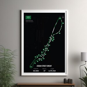 Saudi Arabian Prix Jeddah Corniche circuit map print | Jeddah F1 circuit poster - Jeddah Corniche formula one wall art decor - F1 lover gift