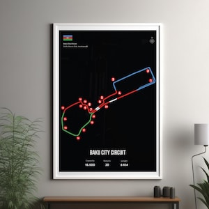 Azerbaijan Grand Prix Baku circuit map print | Baku F1 circuit poster - Baku City Circuit Formula one wall art decor - F1 lover gift