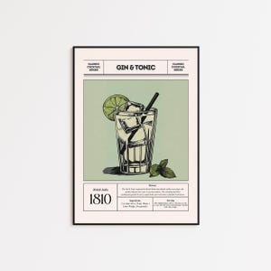 Gin & Tonic Cocktail Poster | Klassische Gin-Art | Vintage Bar Poster