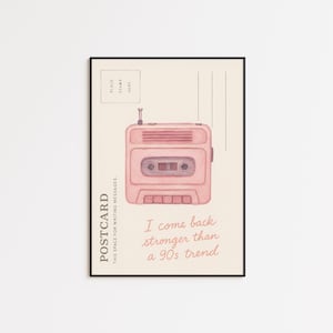 Impression paroles Willow - Art mural rose des années 90 pour lecteur de cassettes et style carte postale pour Swifties