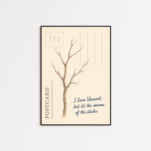 Impression paroles Stick Season – Art mural carte postale arbre nu inspiré de Noah Kahan
