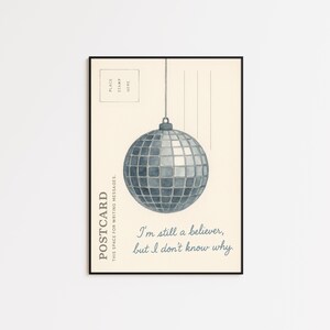 Impression de paroles boule à facettes - oeuvre d'art murale boule disco vintage de style carte postale pour les rêveurs et les rapides