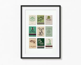 Vintage Golf Club Matchbook Collage Print | Golf Memorabilia Wall Art | Country Club Decor