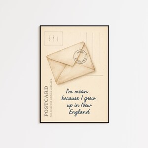 Impression de paroles de la Nouvelle-Angleterre - art mural carte postale enveloppe vintage inspiré par Noah Kahan