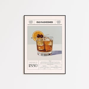 Altmodischer Druck | Klassische Whisky-Cocktailkunst | Vintage Bar Dekor