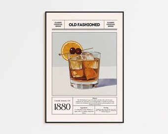 Old Fashioned Print | Classic Whiskey Cocktail Art | Vintage Bar Decor