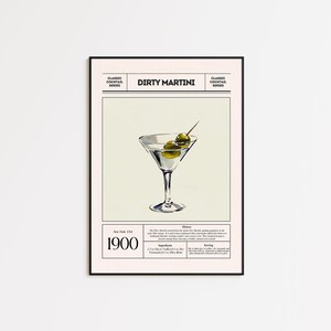 Dirty Martini Cocktail Poster | Klassische Trinkkunst | Vintage Bar Dekor