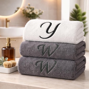 Monogrammed Towel | Embroidered Initial, Modern Bathroom Decor, Wash Cloth Towel