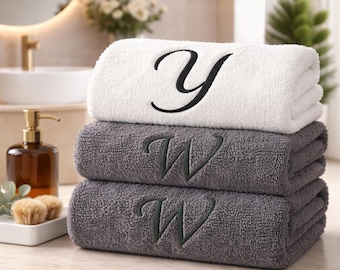 Monogrammed Towel | Embroidered Initial, Modern Bathroom Decor, Wash Cloth Towel