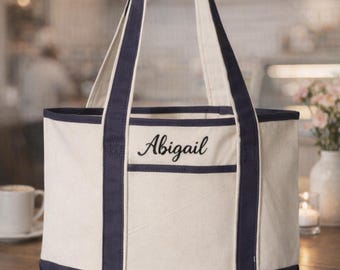 Custom Embroidered Canvas Tote Bag, Bridesmaid Beach Handbag, Monogrammed Cotton Bag