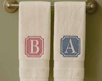 Monogrammed Egyptian Cotton Hand Towel: Personalized Embroidered Letter,  Housewarming Gift Towel