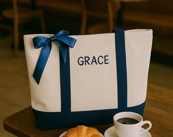 Custom Embroidered Canvas Tote Bag, Bridesmaid Gift