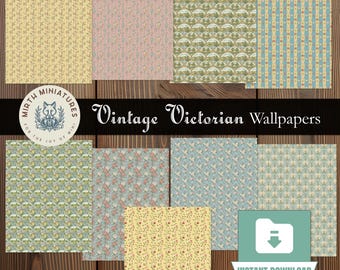 Vintage Victorian Wallpaper for Dollhouse Decoration Floral Wallpaper Prints Botanical Printable Wallpaper 1:12 scale