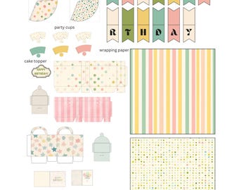 Printable Dollhouse Birthday Party Pastels Set Digital Print File 1:12