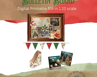 Dollhouse Christmas Office Bulletin Board Set Dollhouse Office Accessories Digital Print File 1:12