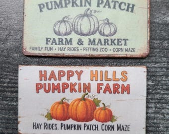 Fall Pumpkin Patch Vintage Signs for Dollhouse scale 1:12