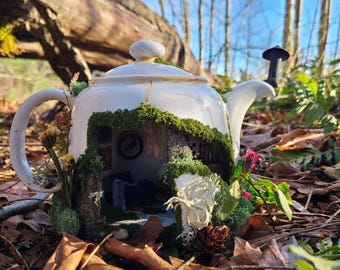 Teapot Fairy House Miniature Dollhouse Lighted Display