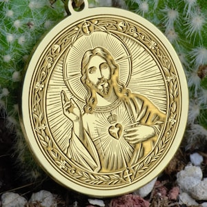 14K Solid Gold Jesus Christ Necklace, Sacred Heart Gold Pendant, Christian Religious Jewelry, Faith Symbol Gift for Devotion & Protection