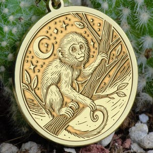 14K Solid Gold Affe Charm Anhänger, Affe Medaillon, Silber Affe Halskette, spielerischer Dschungel Geist Tier Schmuck, Geschenk für Tierliebhaber