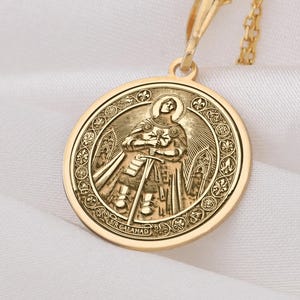 14K Solid Gold Sir Galahad Gold Necklace, Knight of the Round Table Pendant, Holy Grail Gold Medallion, Silver Chivalric Legend Jewelry